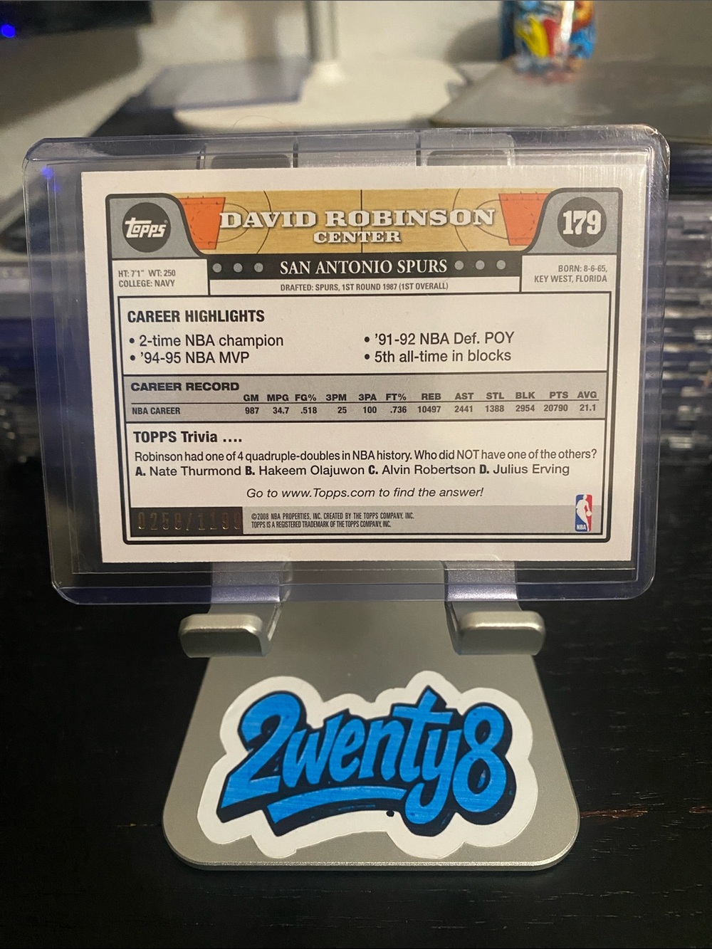 2008-09 Topps David Robinson #179 Orange Border Parallel Serial 0258/1199 - Picture 2 of 3